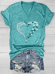 Women's V-Neck Short Sleeve T-Shirt Teal Polyester Blend Casual Summer Top