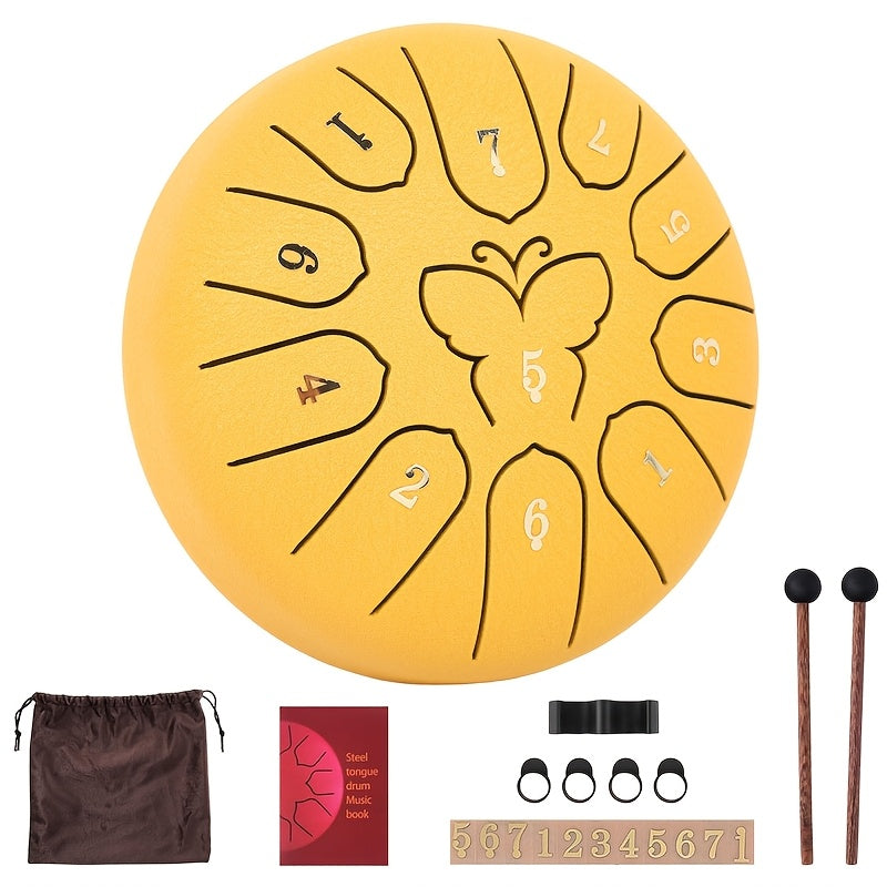 Steel Tongue Drum 11 Notes Carbon Steel for Sound Healing Meditation with Carry Bag and Accessories