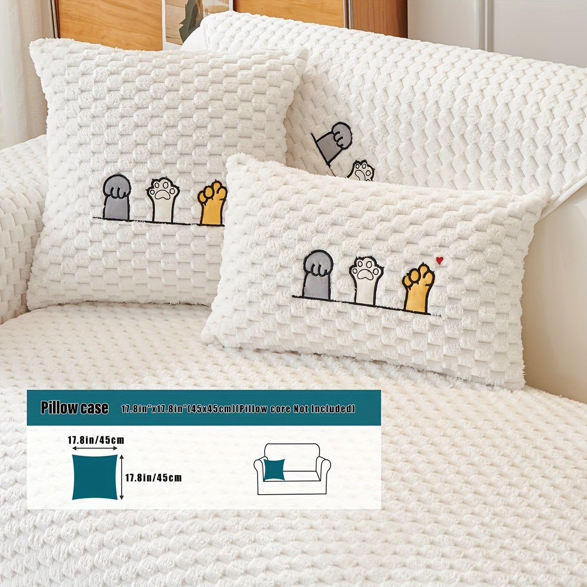 Funda de sofá de terciopelo con bordado de perro de dibujos animados, antideslizante, de felpa gruesa, protector de muebles