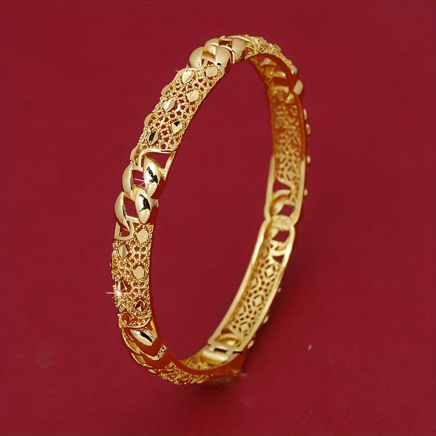 Boho Style 24K Gold Plated Copper Bracelet for Women Wedding Bridal Valentine Gift