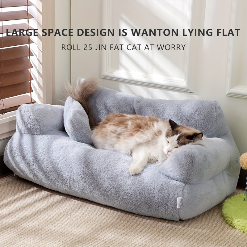 Grey Pet Bed for Cats and Dogs Non-Slip Washable Polyester Cozy Sofa
