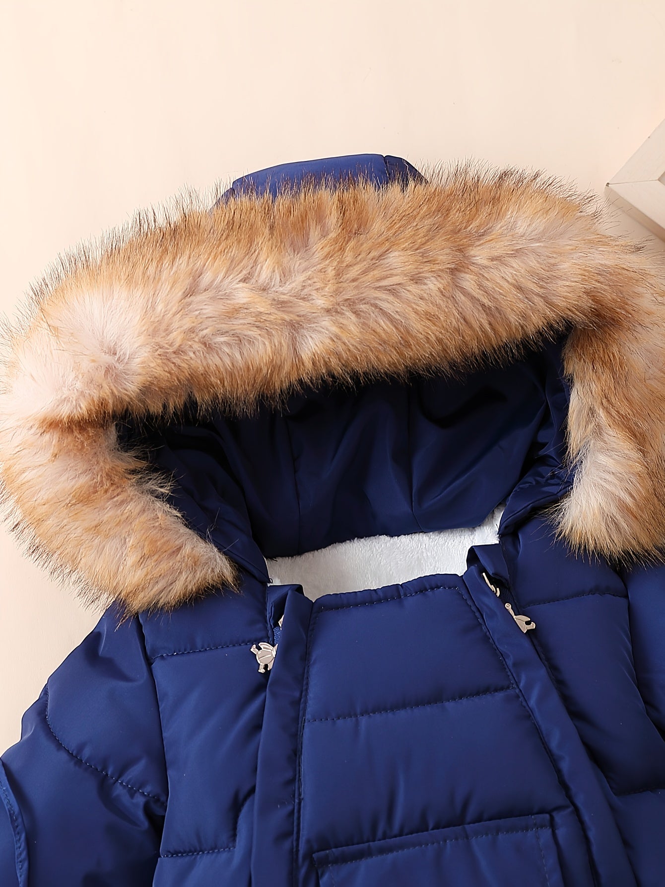 Baby Boys Winter Jumpsuit with Hood Faux Fur Trim Fleece Lining Mittens and Booties