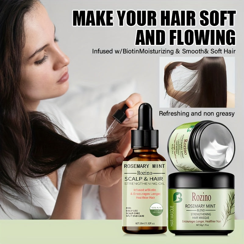 Rosemary soch parvarishi to'plami, muhim yog' va soch niqobi bilan kuz va qish uchun. Silliq, namlangan sochlar uchun namlik va oziqlantirishni ta'minlaydi. To'g'ri, jingalak yoki permali sochlar uchun mukammal. Ajoyib