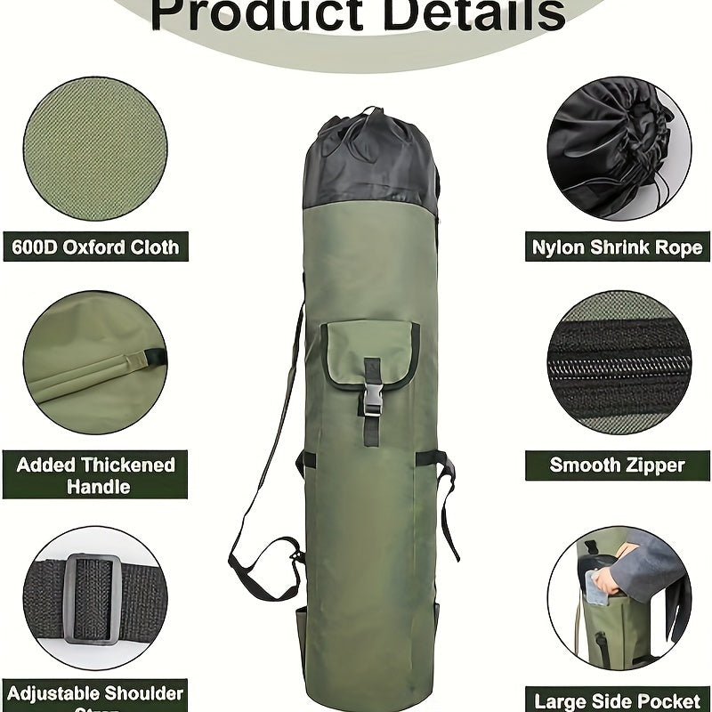 Large Waterproof Green Fishing Rod Bag with Drawstring Closure