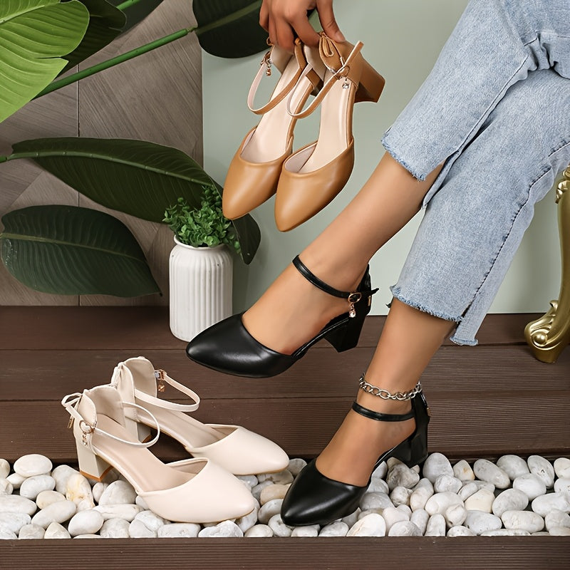 Women's Summer Sandals Open-Toe Thick Heel Bow Buckle Casual