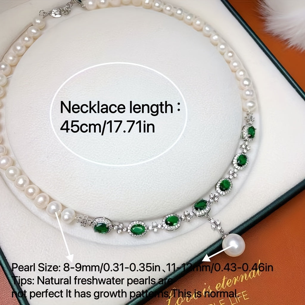 Pearl Necklace Gold Plated Copper Alloy Glass Mosaic Elegant Jewelry Gift for Mothers Day