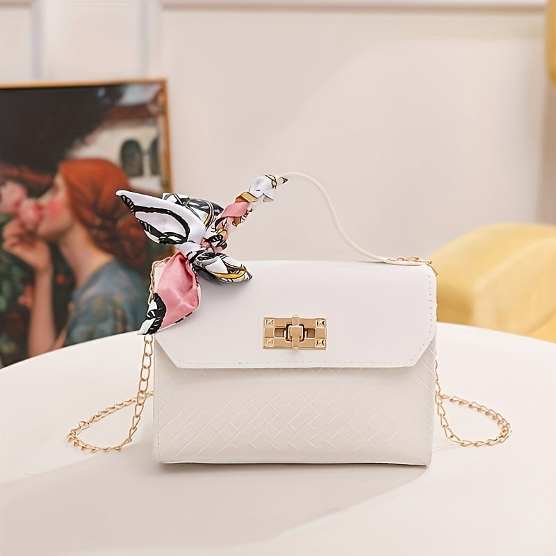 Mini Crossbody Bag with Scarf Chain Strap Lightweight Detachable Shoulder Bag in Multiple Colors