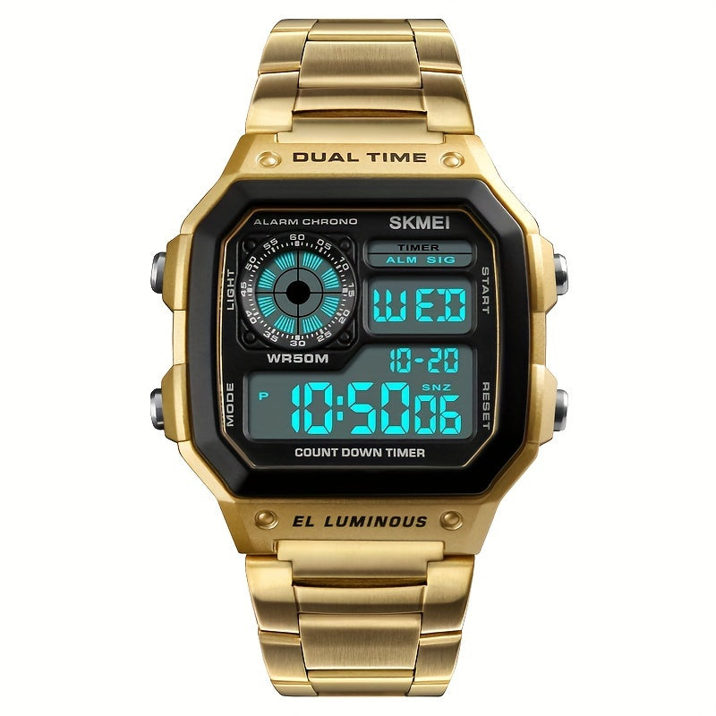 Men's Square Electronic Watch with Luminous Display and Durable Strap