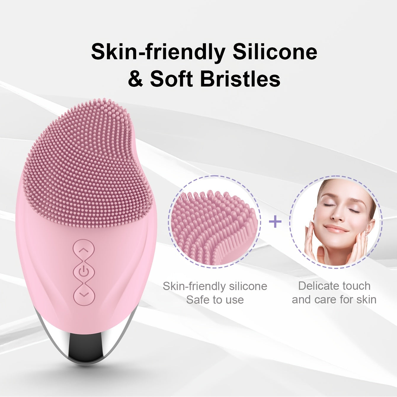 Rechargeable Silicone Facial Cleansing Brush with Heating Massage Pink Purple Grey