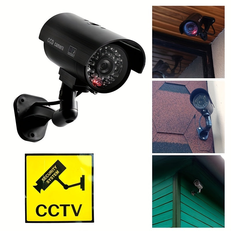 2-Pack Dummy Security Cameras Outdoor Indoor Fake CCTV with LED Lights and Warning Stickers