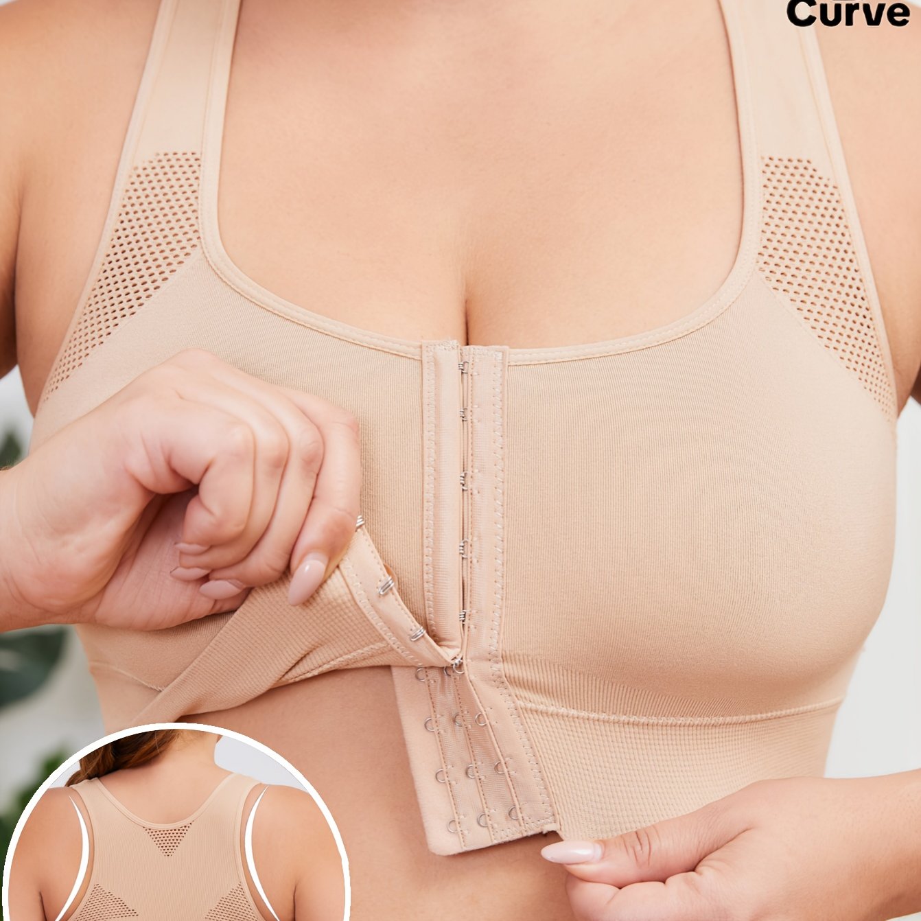 Plus Size Seamless Wireless Sports Bra for Women Beige Running Fitness