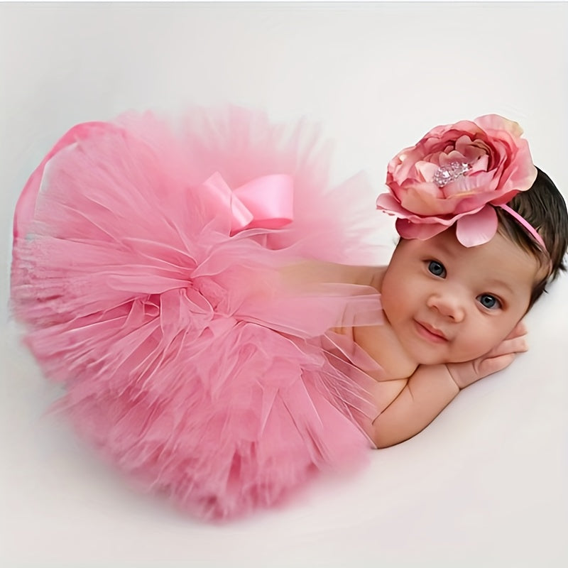 Magenta Baby Tutu Set for Girls with Fluffy Tulle Skirt and Headband for Photos and Celebrations