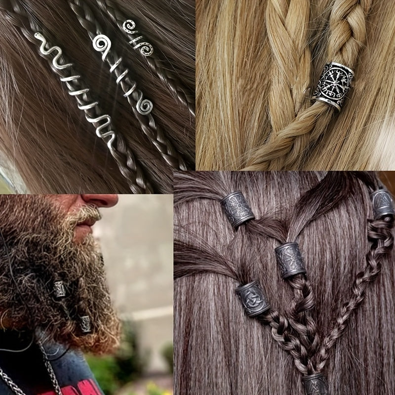 Set of 85 Viking Hair Beads with Runic Patterns for Braided Hairstyles