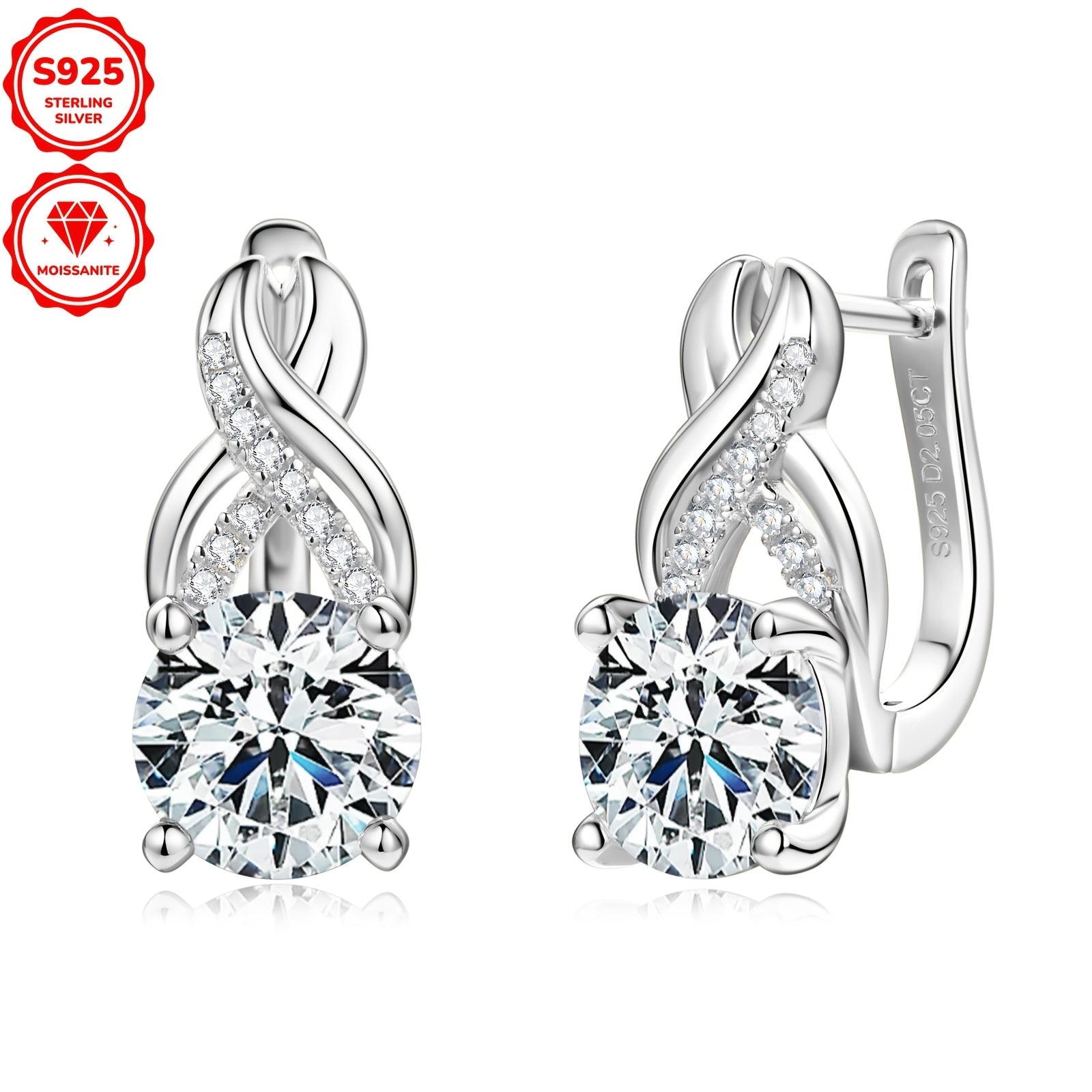 Women’s Moissanite Earrings 8mm Round Silver Jewelry for Weddings and Parties