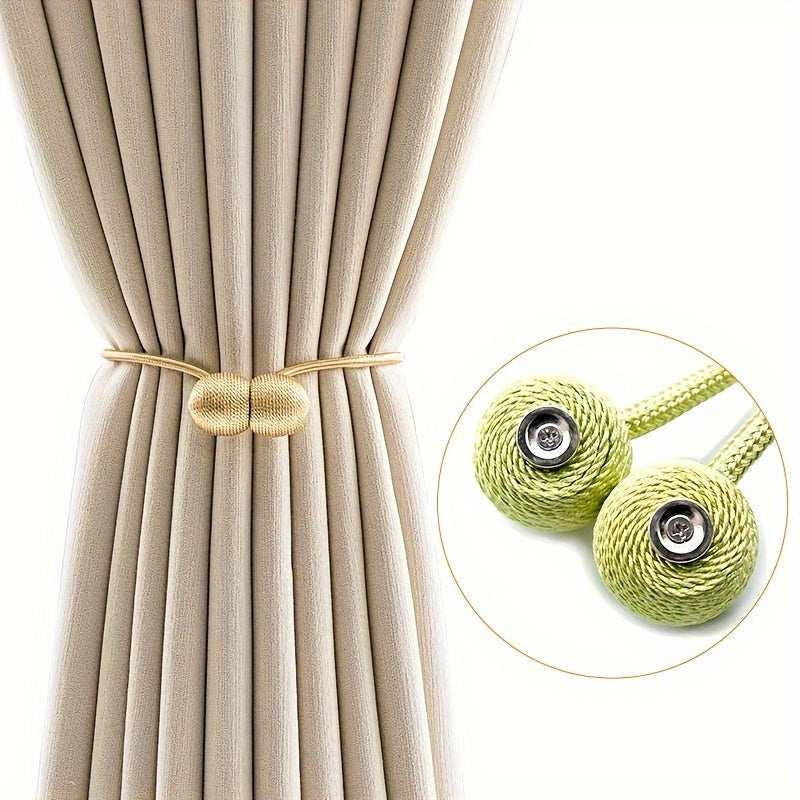 Two Pieces Contemporary Magnetic Curtain Tiebacks Polyester Rope Window Drapery Holdbacks