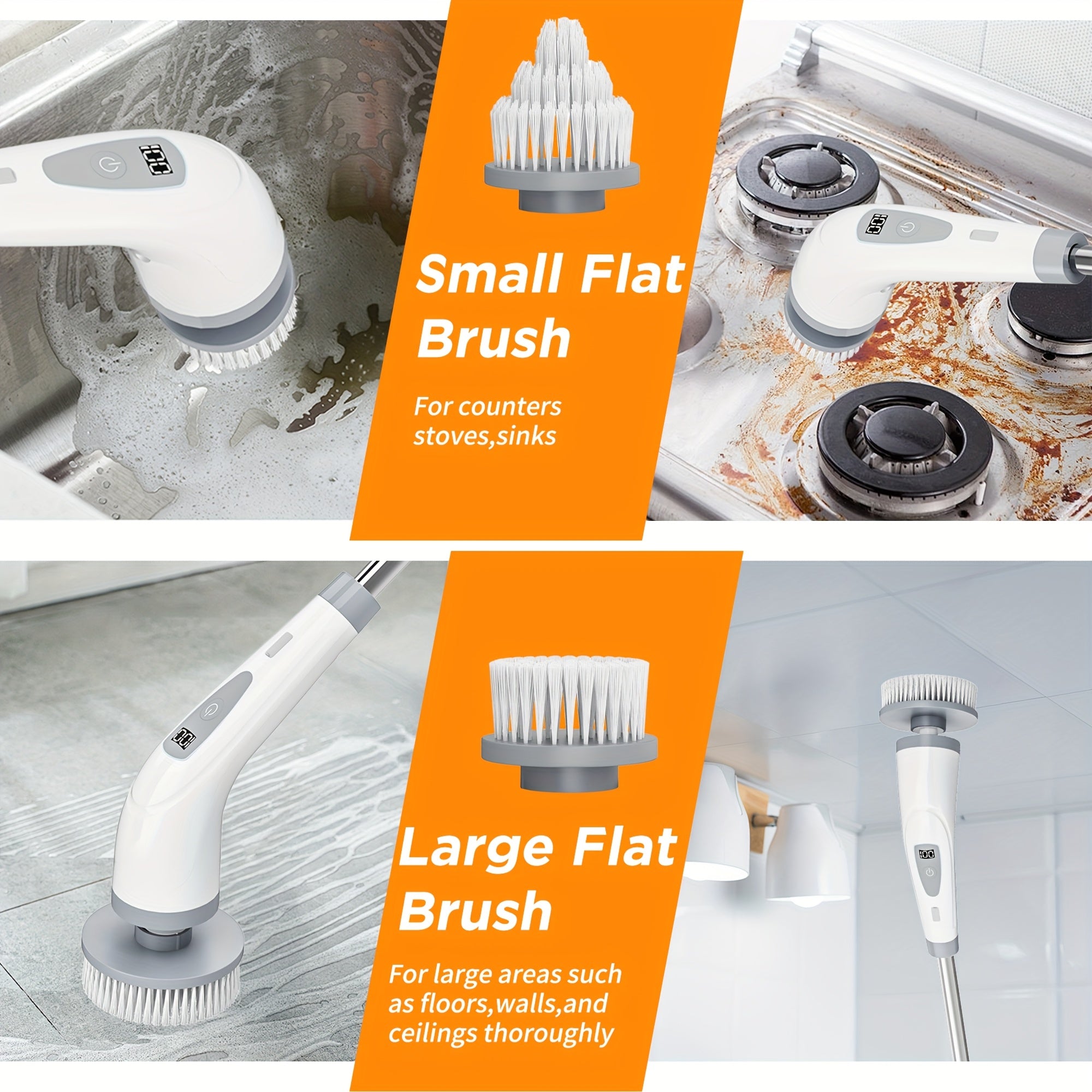 Cepillo eléctrico giratorio inalámbrico con velocidades ajustables y mango desmontable para limpieza de baño y pisos