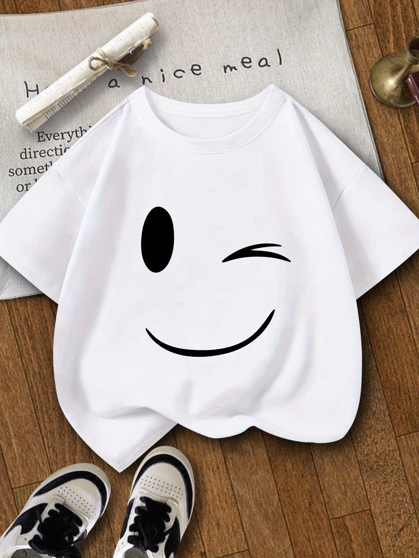 Girls' Summer Short-Sleeved T-Shirt for Girls Aged 7-14 Cotton Polyester Casual Knit Top