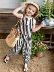 Conjunto de ropa de verano para niñas, conjunto de 2 piezas con camiseta sin mangas a rayas y pantalones cortos para niños pequeños