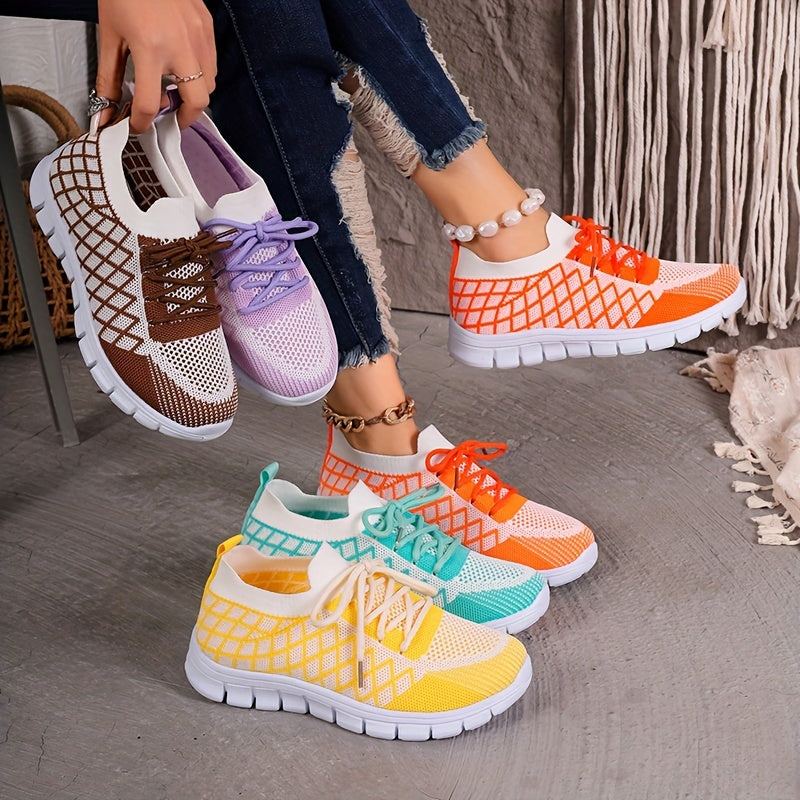 Ayollar uchun nafas oladigan trikotaj sport poyabzali, EVA taglik bilan yengil kundalik poyabzal