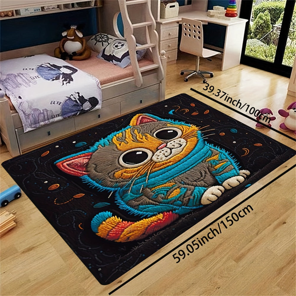 Cartoon Cat Plush Rug 8mm Indoor Mat for Bathroom Kitchen Living Room Bedroom