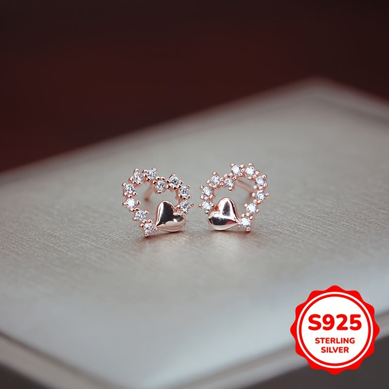Women Heart-Shaped Silver Earrings with Synthetic Zirconia Jewelry Gift
