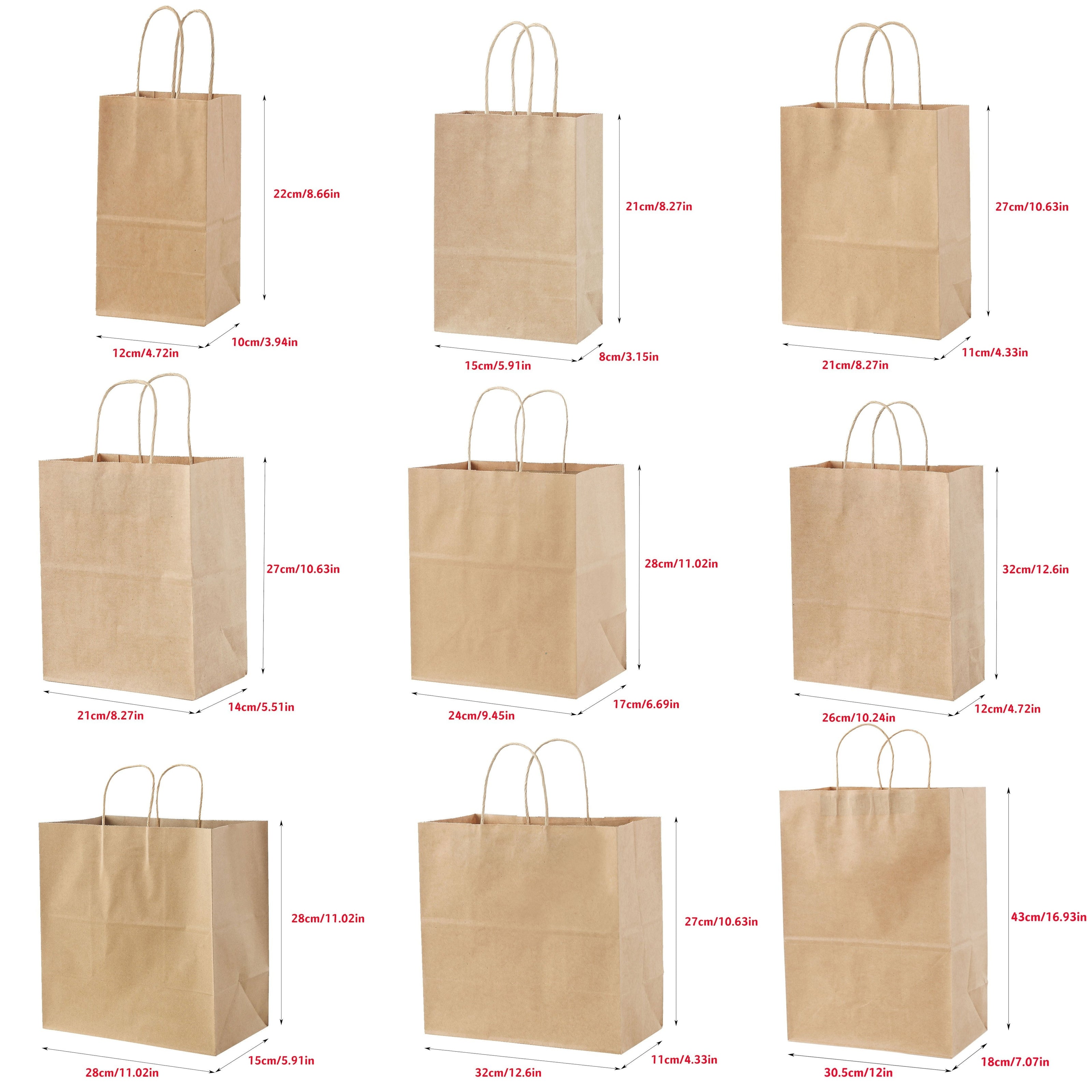 Bolsas de papel Kraft a granel para regalos en diferentes tamaños para compras minoristas y embalaje