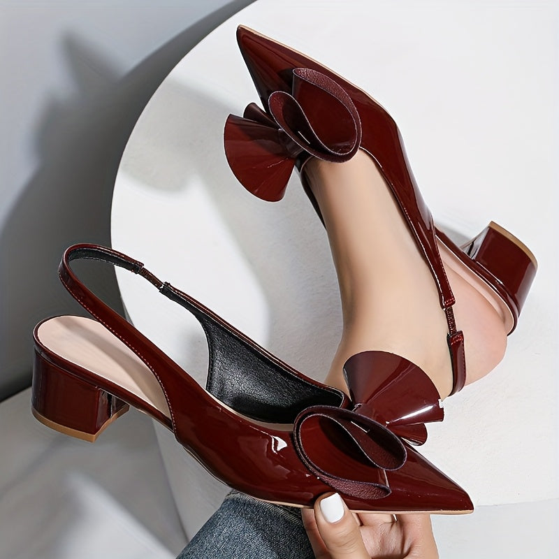 Women's Pointed Toe Bow Pumps Synthetic Low Block Heels Casual Formal Shoes