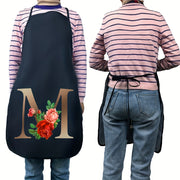 Women's Floral Polyester Kitchen Apron with Letter Print and Monogram