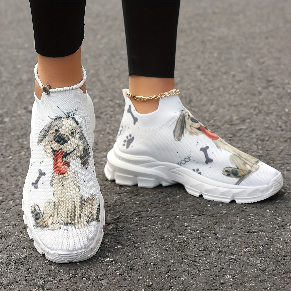 Women's Casual Sneakers with Puppy Print Lightweight Breathable Fabric