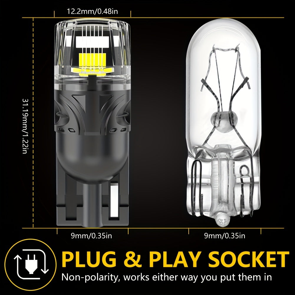 2Pcs White LED T10 Canbus Car Bulb Error-Free Side Marker Number Plate Interior