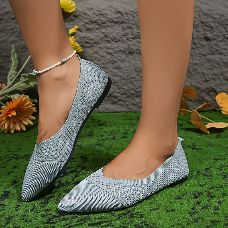 Women’s Slip-On Ballet Flats Breathable Knit Non-Slip Rubber Shoes Blue