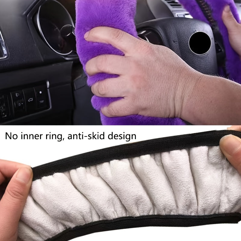 3pcs Winter Fur Plush Steering Wheel Covers Handbrake Gear Shift Fluffy Car SUV
