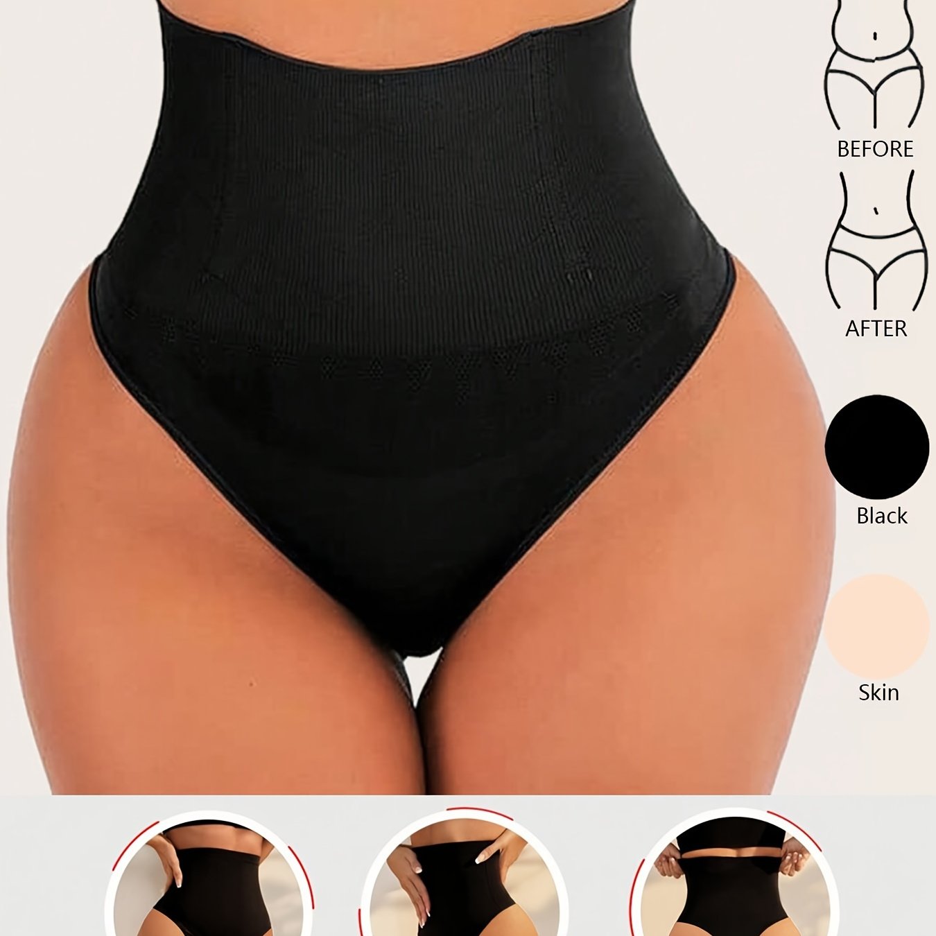 Women’s High-Waist Seamless Shaping Thong Tummy Control Nylon Blend