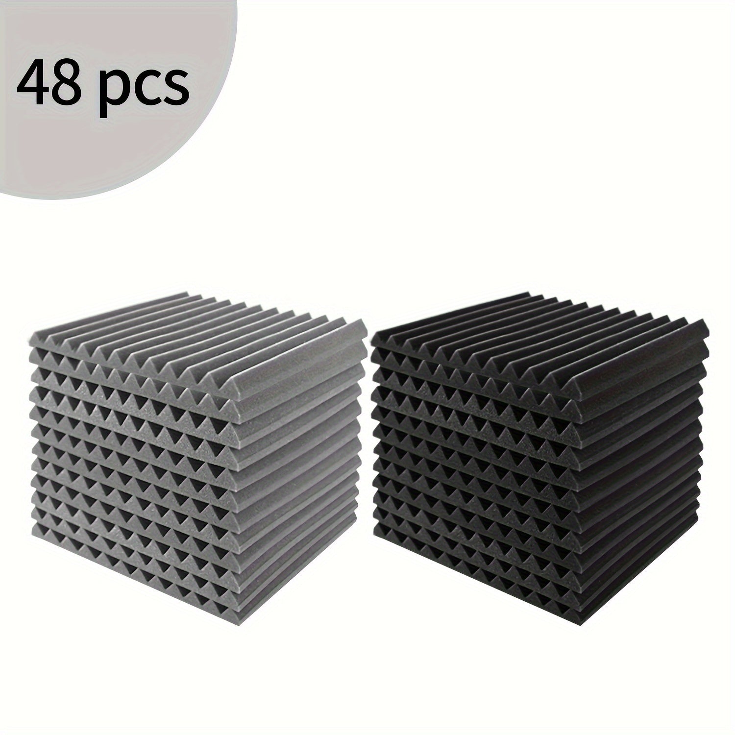 48pcs Acoustic Foam Panels Soundproofing Fire-Resistant Wedges for Studio Bedroom Office Black Gray