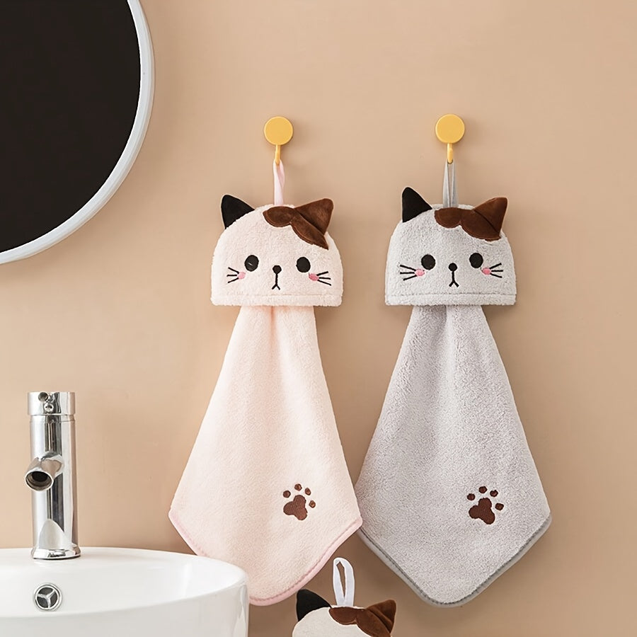 Cat Towel Soft Coral Fleece Hand Towel for Bathroom and Kitchen 44cm x 20cm