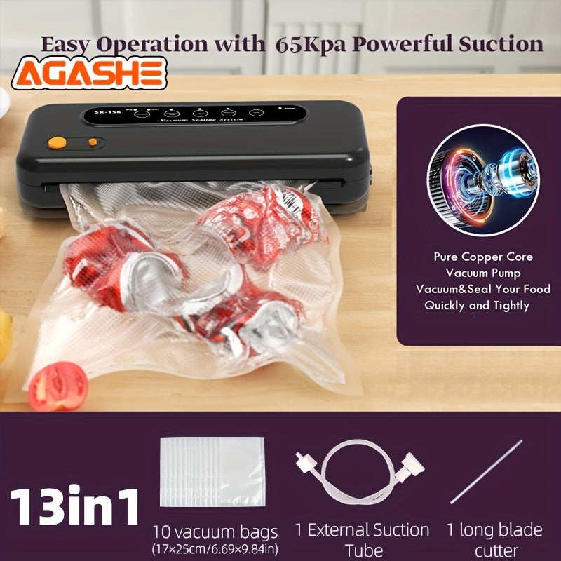 32cm yopish uzunligi, uzoq kesuvchi, tashqi chiqarish quvuri va 10 ta vakuum paket bilan Vacuum Sealer Machine. Go'sht, sabzavot va meva yangiligi saqlash uchun ideal. Oson bo'lishi bilan