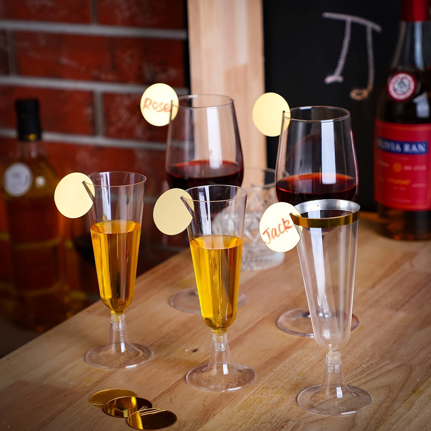 30 etiquetas de acrílico redondas para bebidas para decoraciones de bodas y fiestas, etiquetado en el borde del vaso de cristal