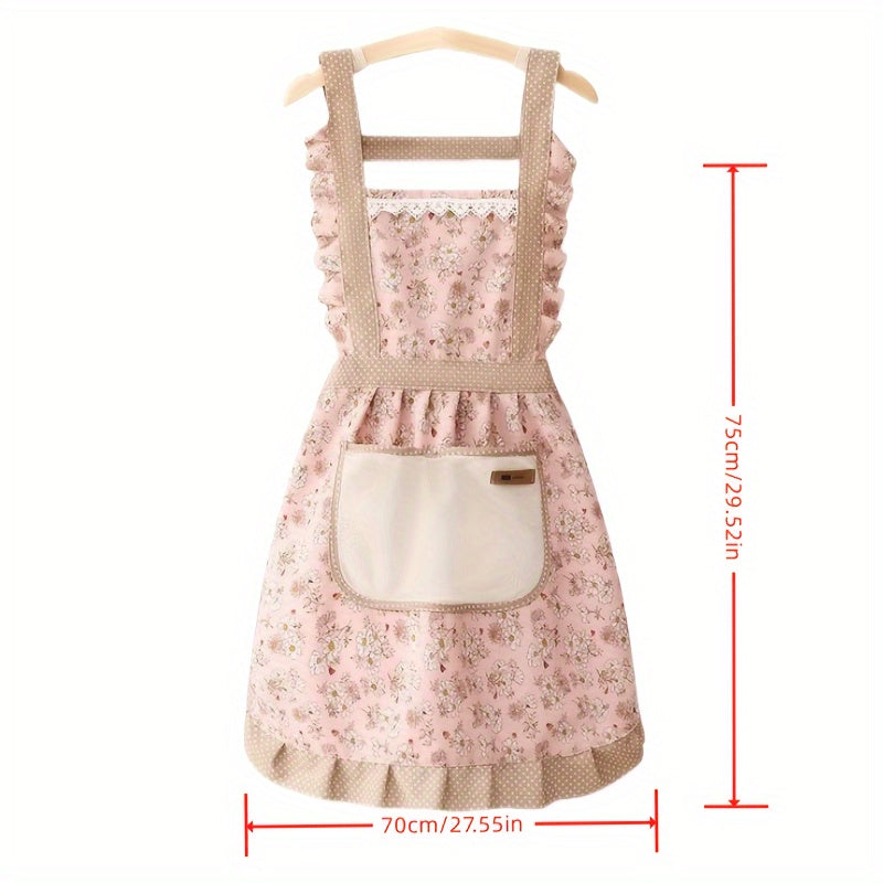 Delantal de lona con estampado floral y bolsillo, resistente, para jardín, cocina, barbacoa, pintura