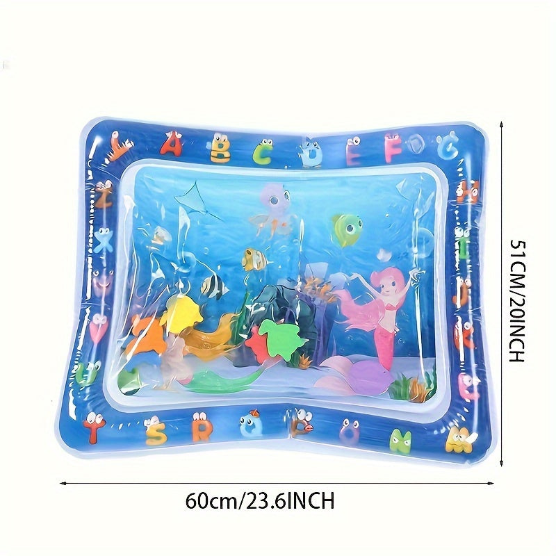Baby Water Play Mat Inflatable Tummy Time Water Mat for Sensory Development Blue