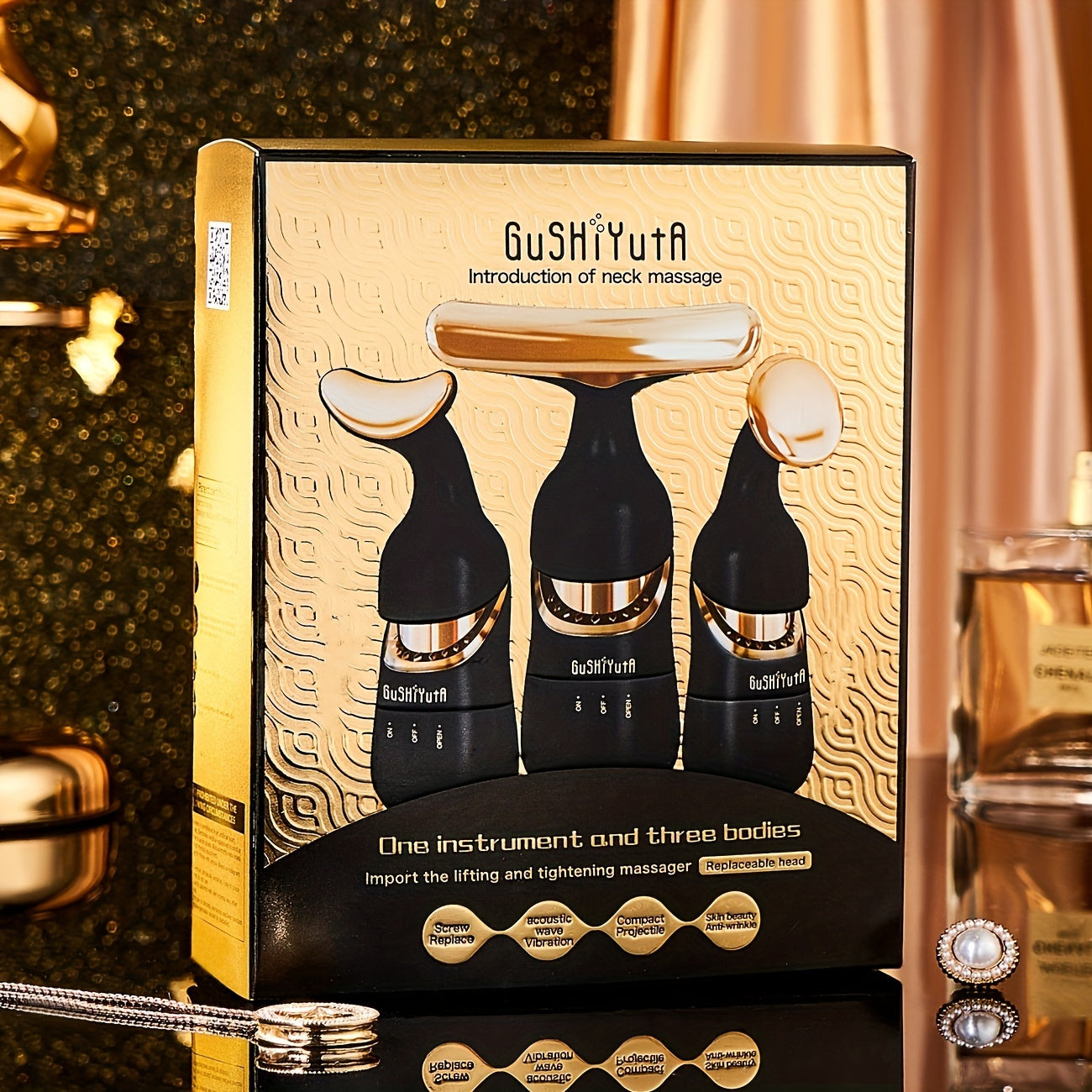 3-in-1 Facial Neck Eye Massager Oil-Free Dry Battery Powered Skin Care Device