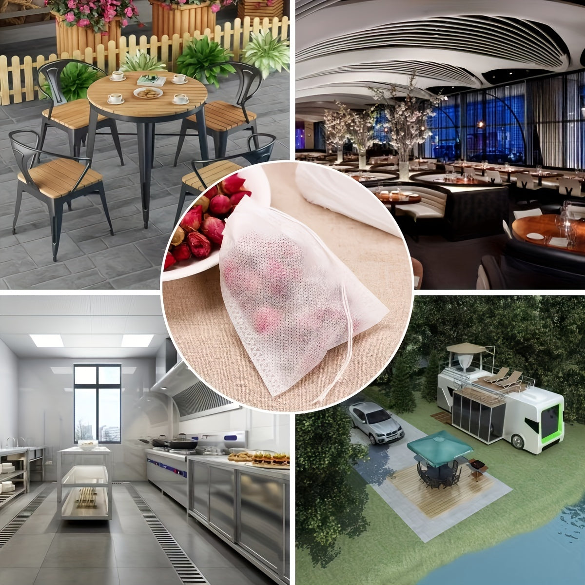 Disposable Tea Filter Bags 100Pcs Transparent Non-Woven Drawstring for Loose Leaf Tea