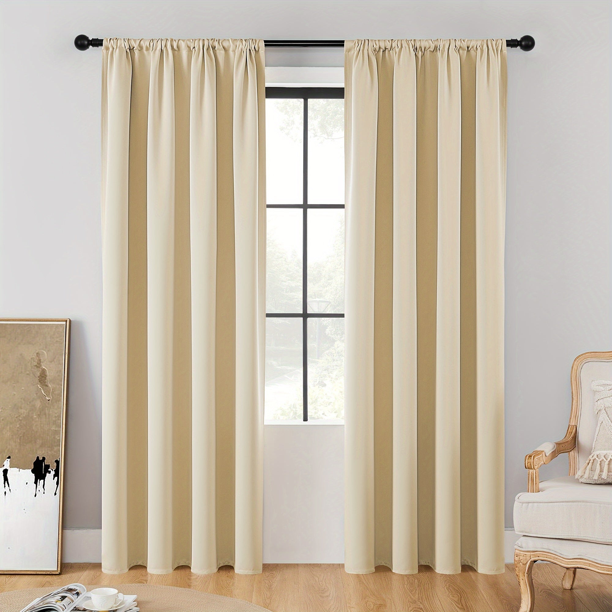 Blackout Curtains 2 Panels Polyester Blend Indoor Outdoor Heat Insulation Modern Black