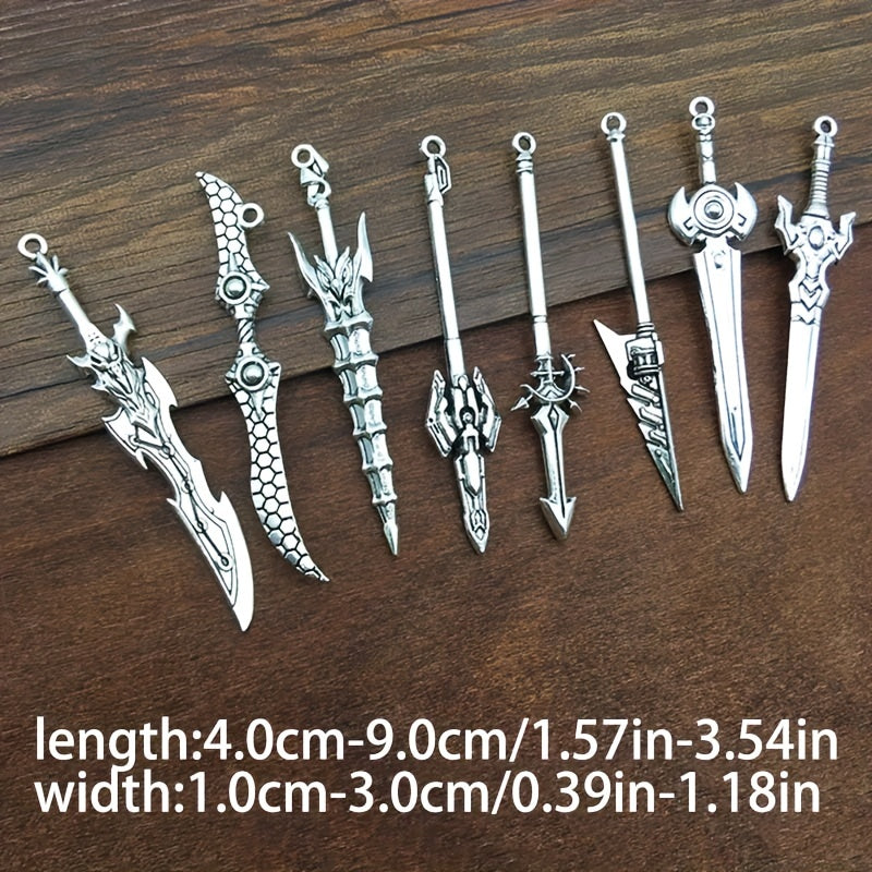 Set of 20 Mixed Zinc Alloy Antique Silver Knight Sword Gun Bow Charms for Jewelry Making