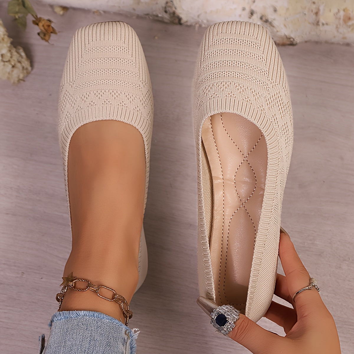 Women's Knitted Slip-On Shoes Breathable Summer Flat Casual Shoes
