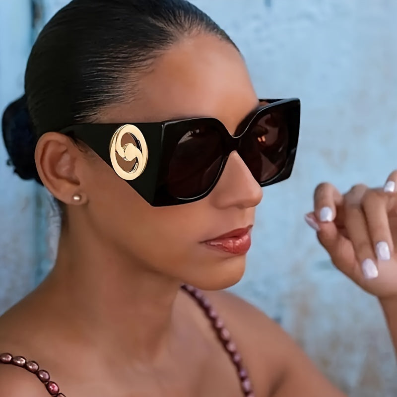 Women's Retro Chic Oversized Square Glasses with Composite Frame and Anti-Reflective Lenses