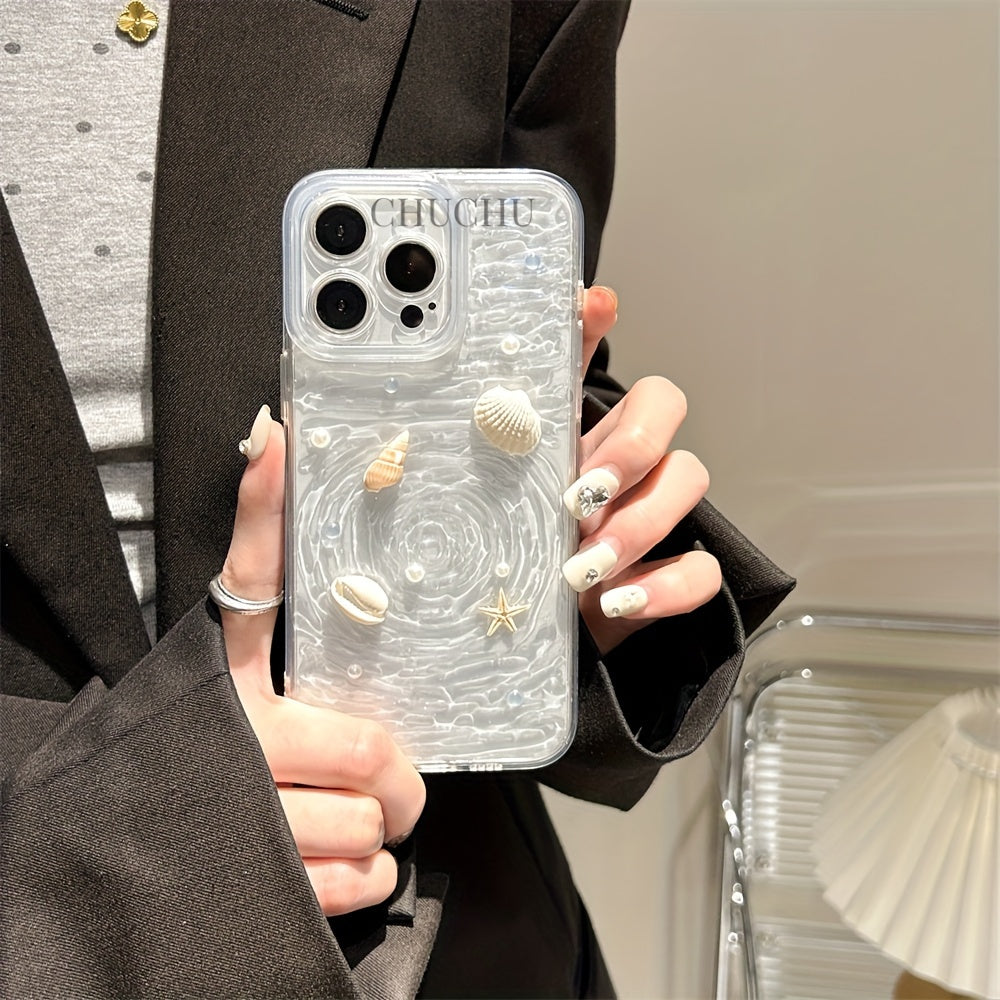 Clear Silicone Phone Case for iPhone Seashell Starfish Conch Pearl Design
