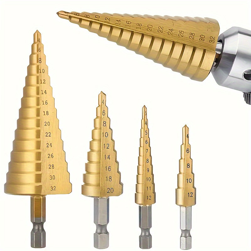 3pc Titanium-Coated HSS Step Drill Bit Set for Metal and Wood High Precision Durable