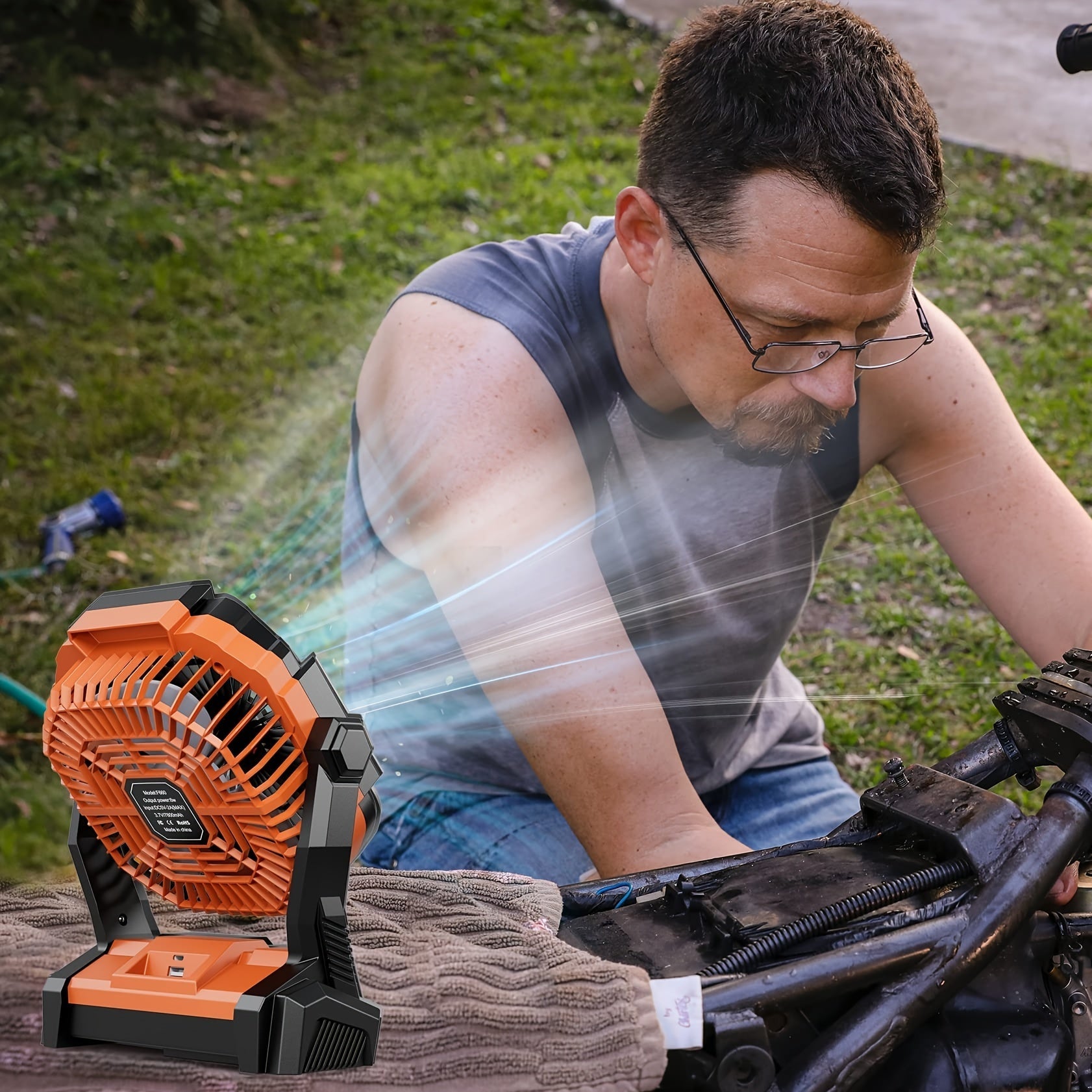 Portable Personal Fan with LED Light and Hook, USB Rechargeable, 4 Speeds