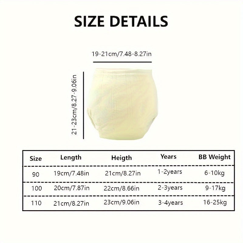 Baby Toddler Training Pants 3-Pack Waterproof Cotton Pull-Up Diapers for Boys and Girls