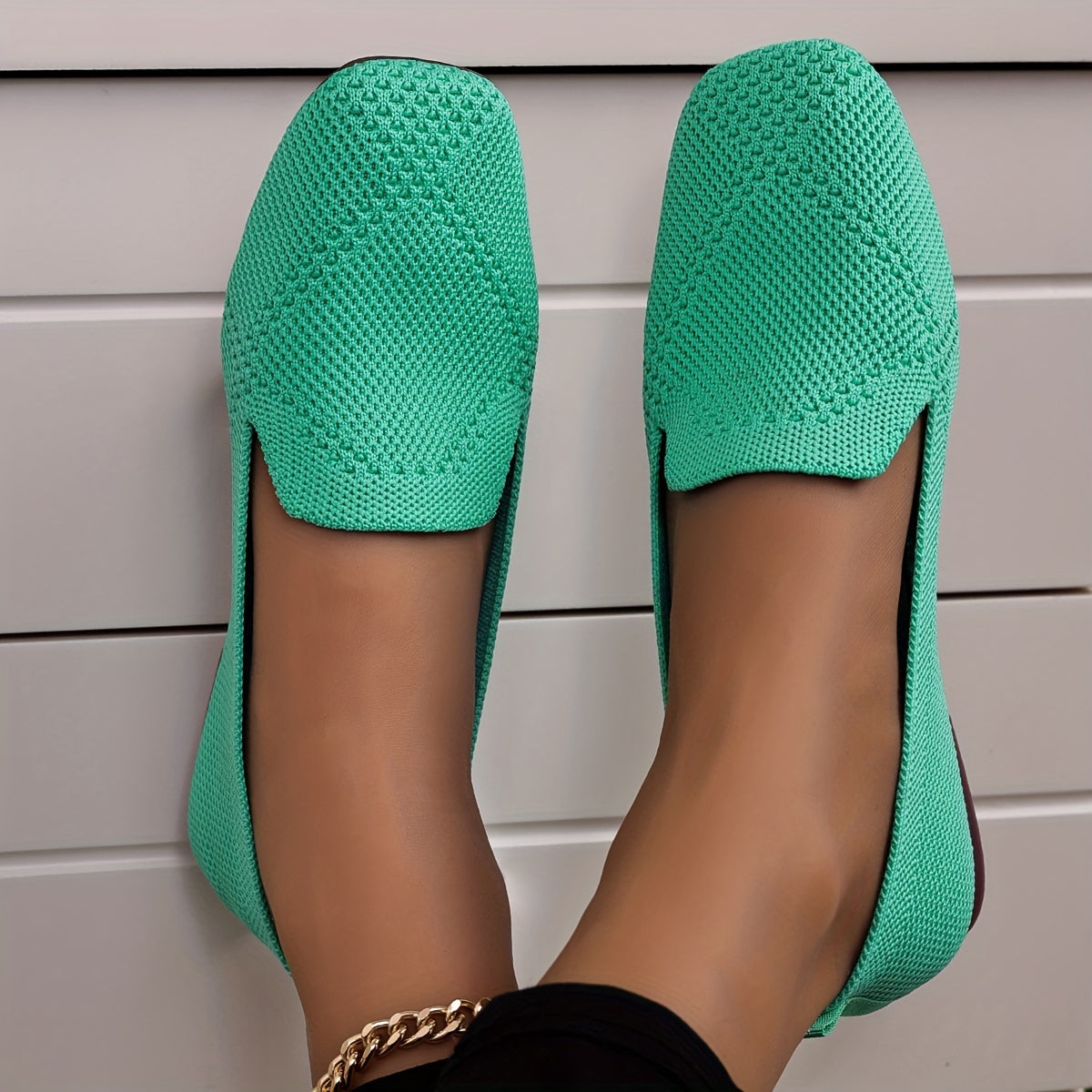 Women's Square Toe Slip-On Flats Breathable Fabric Casual Shoes